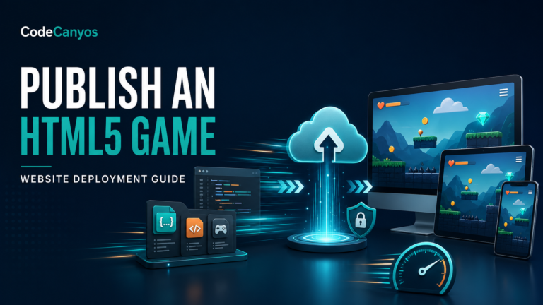 HTML5 game website deployment guide cover with code, cloud upload and responsive devices