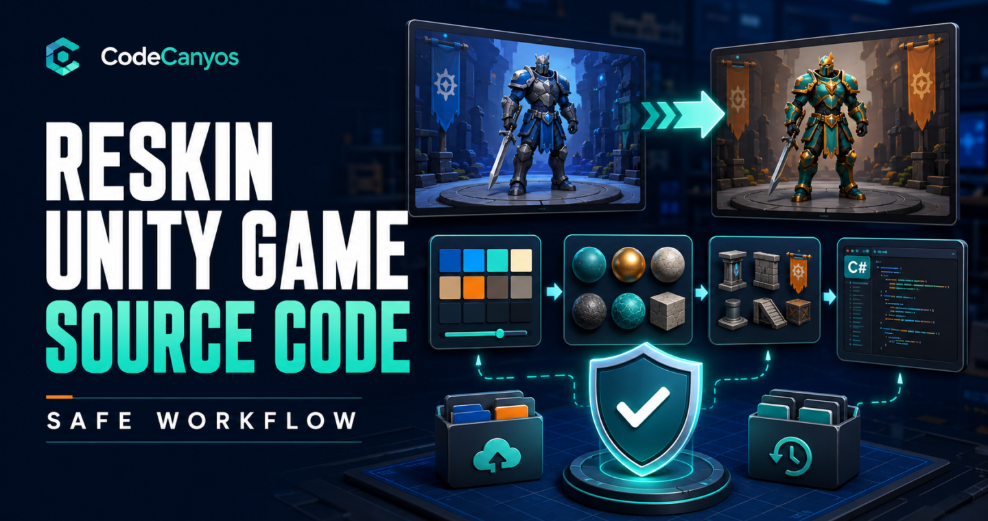 Unity game source code safe reskin workflow cover with character recolor, assets, backup and shield