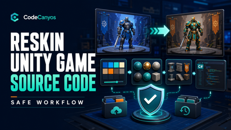 Unity game source code safe reskin workflow cover with character recolor, assets, backup and shield