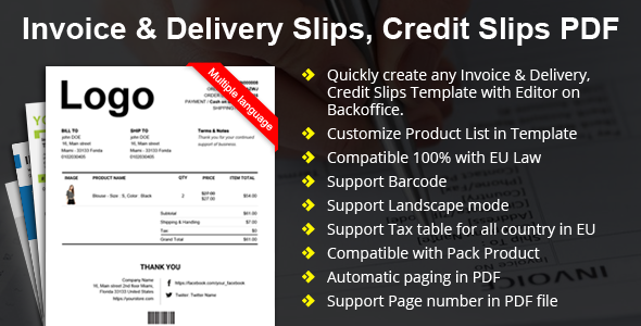 Prestashop Invoice & Delivery Slips, Credit Slips Template Builder with Custom Number